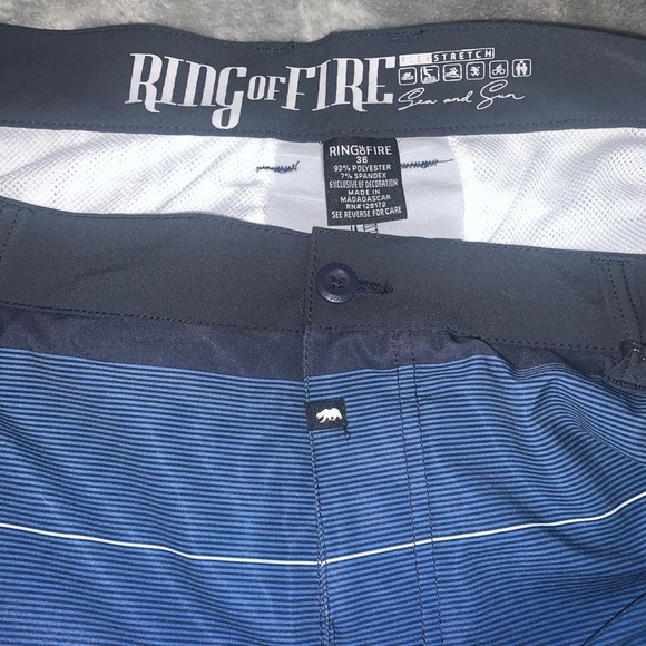 Ring of Fire Swim Trunks Board Shorts Ombré Blue Striped Men Size 36 New - Picture 5 of 5